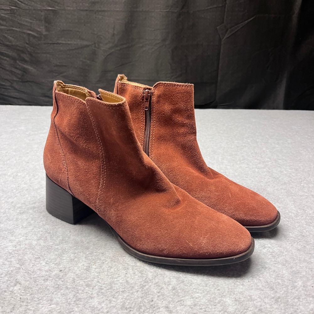 Lucky Brand Lilye Rust Suede Ankle Boots Block Heel Side Zip LK-LILYE Womens 11M
